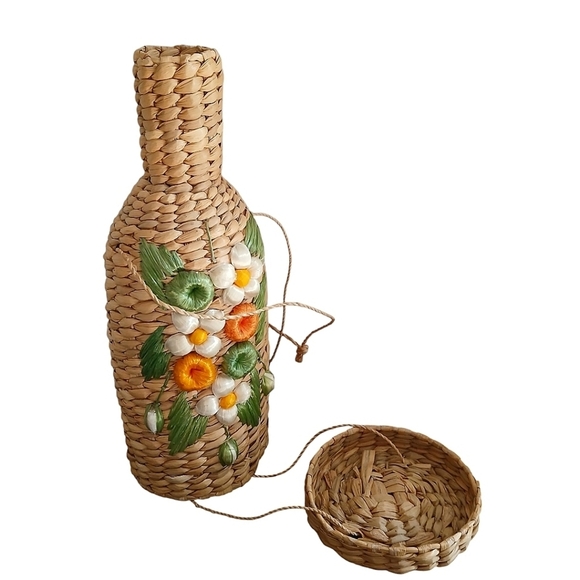 Vintage 60's Mexican Wine Bottle Holder Bag Woven Rattan - Picture 2 of 13